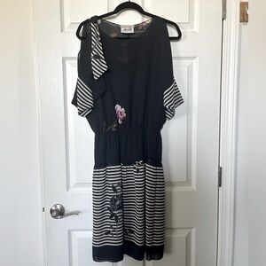 Vintage Rare 80s Joseph Magnin Off shoulder floral sheer dress